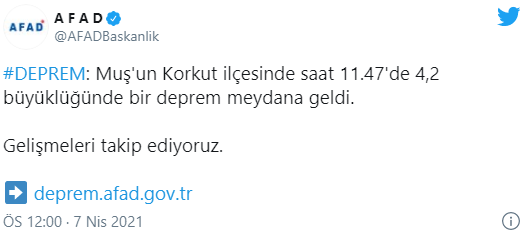 Muş'ta 4.2 Büyüklüğünde Deprem564