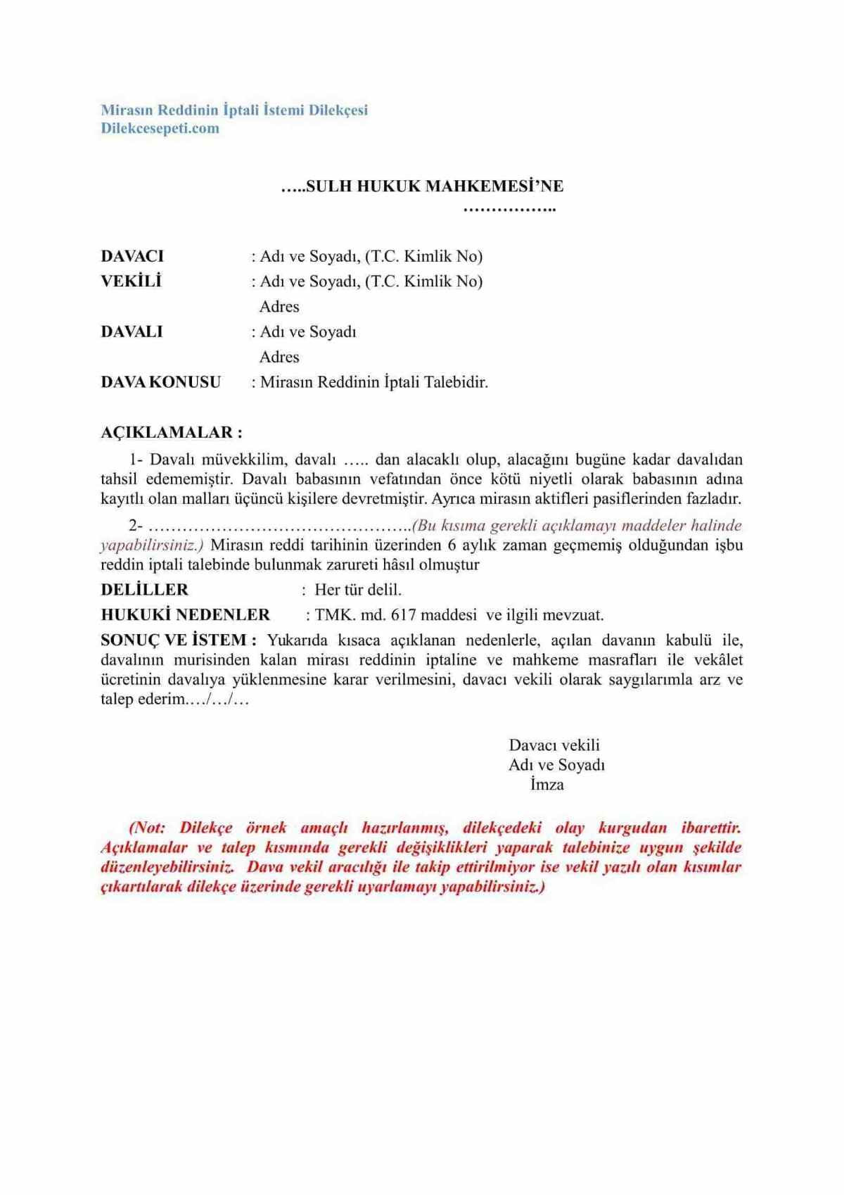 2022 reddi miras dilekçe
