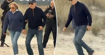 Joe Biden kumlu Delaware plajında yürümekte zorlandı