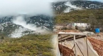 Dağdan kopan kayalar korkuttu: Evlerin yakınlarına kadar yuvarlandılar