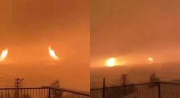 Deprem anında gölden metrelerce alevler yükseldi