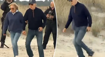 Joe Biden kumlu Delaware plajında yürümekte zorlandı