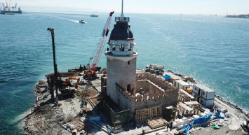 Restorasyon sürecinden geçen Kız Kulesi’nin son hali havadan görüntülendi