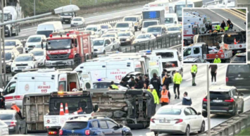TEM otoyolu Seyrantepe mevkiinde öğrenci servisi devrildi