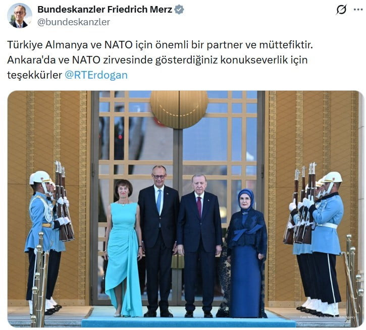 36. NATO ZİRVESİNE KATILAN ALMANYA ŞANSÖLYESİ FRİEDRİCH MERZ'DEN SOSYAL MEDYA HESABINDAN TÜRKÇE...