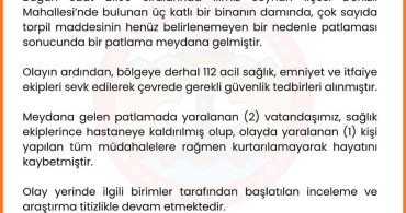 Adana'da Patlama: 1 Ölü, 1 Yaralı