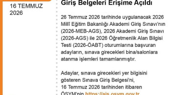 AGS ve ÖABT giriş belgeleri erişime açıldı