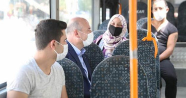 Bakan Soylu Otobüste Coronavirüs Denetimi Gerçekleştirdi