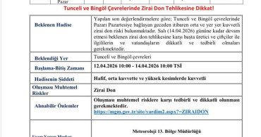 Bingöl ve Tunceli'de Zirai Don Uyarısı