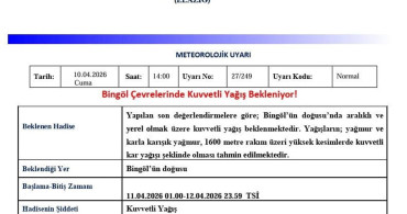Bingöl'de Kuvvetli Yağış Uyarısı
