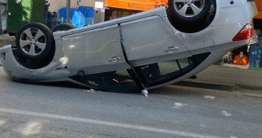Bolu'da park halindeki cipe çarpan otomobil takla attı: 1 yaralı