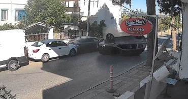 Büyükçekmece'de park halindeki araca çarpan otomobil takla attı