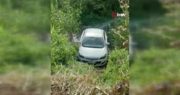 Çerkezköy'de yokuşta kayarak dereye düşen otomobilin sürücüsü kurtuldu