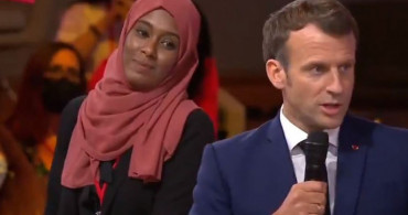 Emmanuel Macron Oy Toplamak Canlı Yayına Başörtülü Kadın Çıkardı