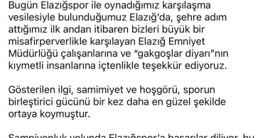 Kepezspor'dan Elazığ'a Teşekkür Mesajı