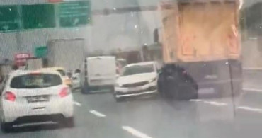 Kuzey Marmara otoyolu’nda tır otomobili sürükledi