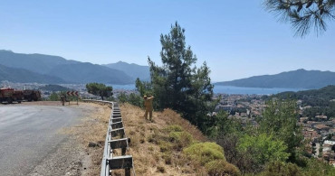 Marmaris'te orman yangınlarına karşı yol kenarlarında yoğun mesai