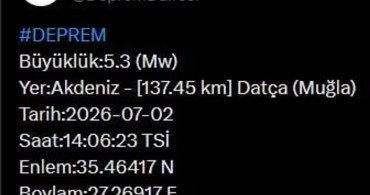 Muğla'da 5.3 büyüklüğünde deprem meydana geldi
