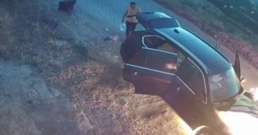 Muş'ta alev alan lüks araçta patlama anı güvenlik kamerasına yansıdı