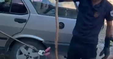 Park halindeki otomobile giren yılan paniğe neden oldu