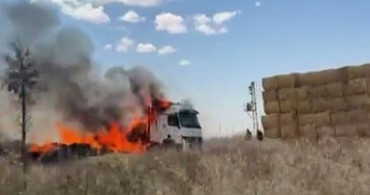 Şanlıurfa’da balya yüklü tırda yangın çıktı