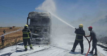 Şanlıurfa'da saman yüklü tırda çıkan yangın söndürüldü