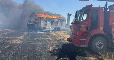 Şanlıurfa'da sondaj aracı ile karavan yandı: 3 işçi yaralandı