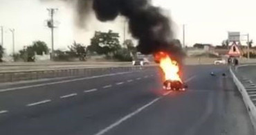 Tekirdağ’da seyir halindeki motosiklet alev alev yandı