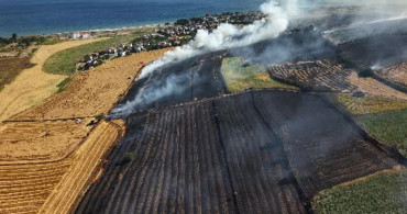 Tekirdağ'daki tarla yangını sonrası hasar havadan görüntülendi