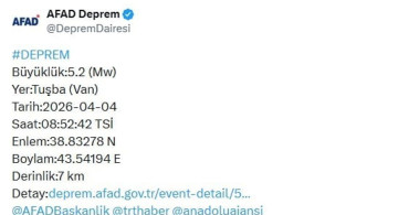 Van'da 5.2 Büyüklüğünde Deprem