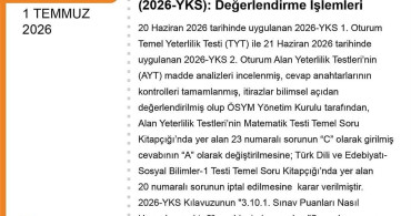 Yks değerlendirmesinde 1 soru iptal, 1 sorunun şıkkı değişti
