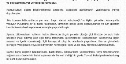 Tunceli Valiliği'nden Billboard Afişleri Açıklaması