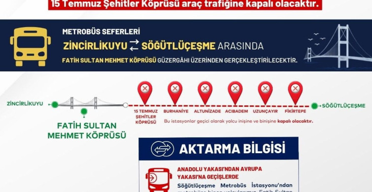 15 Temmuz'da metrobüs seferlerinde güzergah değişikliği