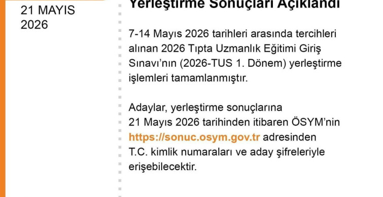 2026-TUS 1. Dönem Yerleştirme Sonuçları Açıklandı