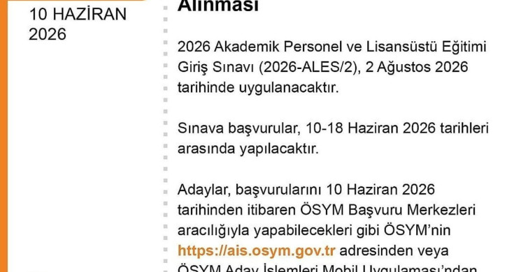 ALES/2 Başvuruları Başladı