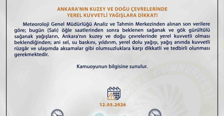 Ankara'da Kuvvetli Yağış Uyarısı