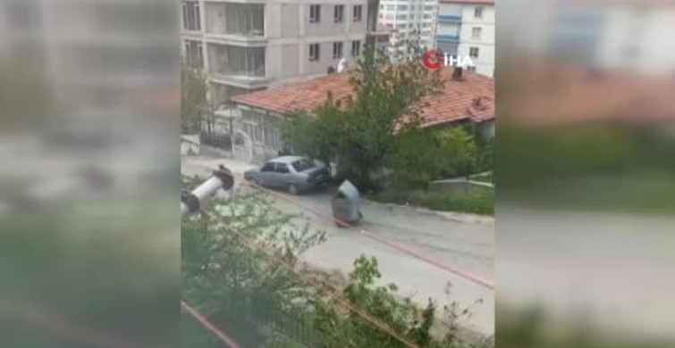 Ankara'da Şiddetli Rüzgar Çöp Konteynerini Savurdu