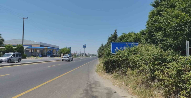 Aydın tabelası karayolu üzerinde çalılar arasında kaldı
