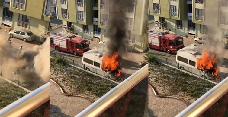 Bartın’da Park Halinde Bulanan Minibüs Alevlerin İçinde Kaldı