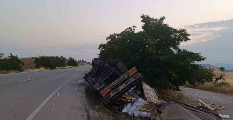 Bilecik’te devrilen tırın sürücüsü yaralandı