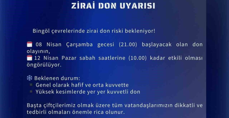 Bingöl'de Zirai Don Riski: Meteoroloji Uyardı