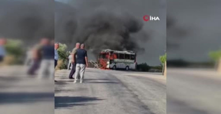 Bodrum'da seyir halindeki servis midibüsü yangın çıktı