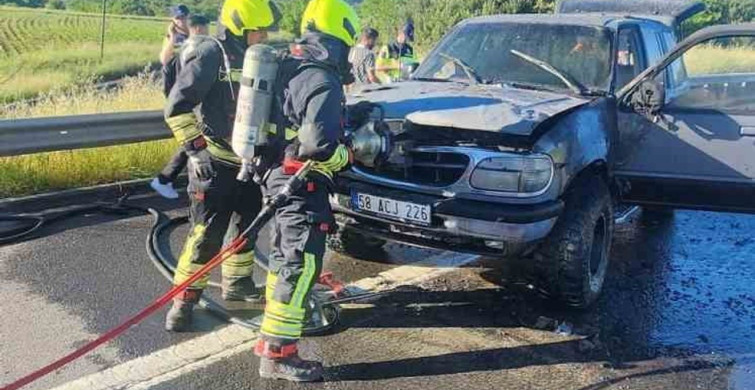 Bolu'da TEM Otoyolu'nda cipte yangın paniği