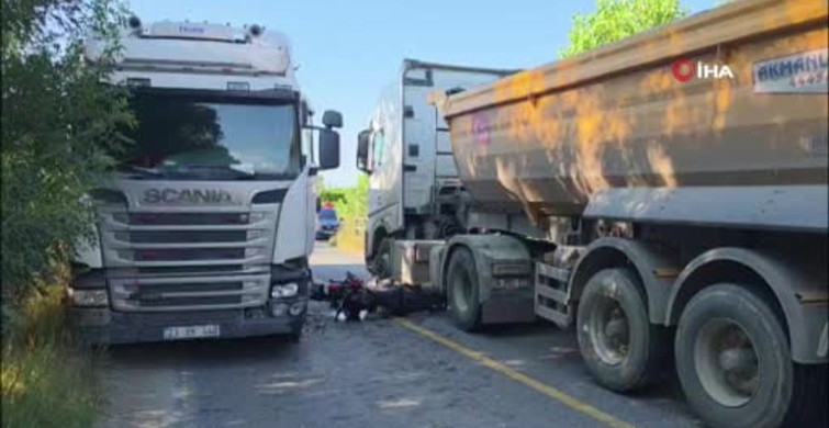 Çatalca’da kamyonların arasında kalan motosiklet sürücüsü ağır yaralandı