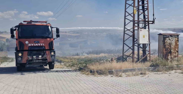 Çorum'un Alaca ilçesinde örtü yangını itfaiye ekipleri tarafından söndürüldü