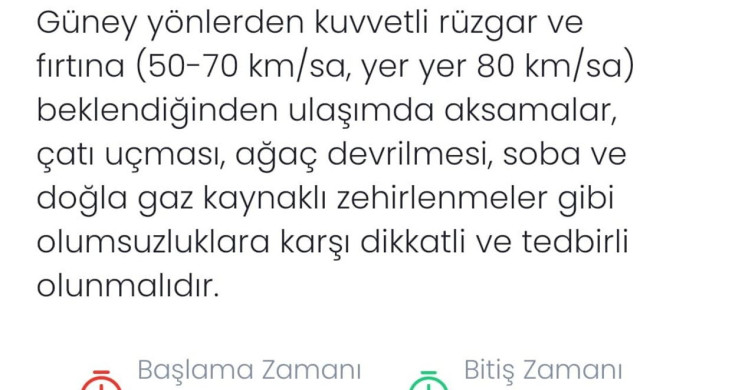 Denizli için Fırtına Uyarısı Yapıldı