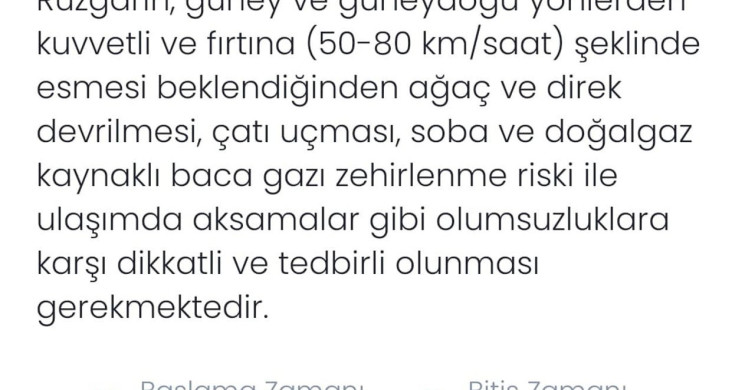 Denizli'de Kuvvetli Rüzgar ve Fırtına Uyarısı