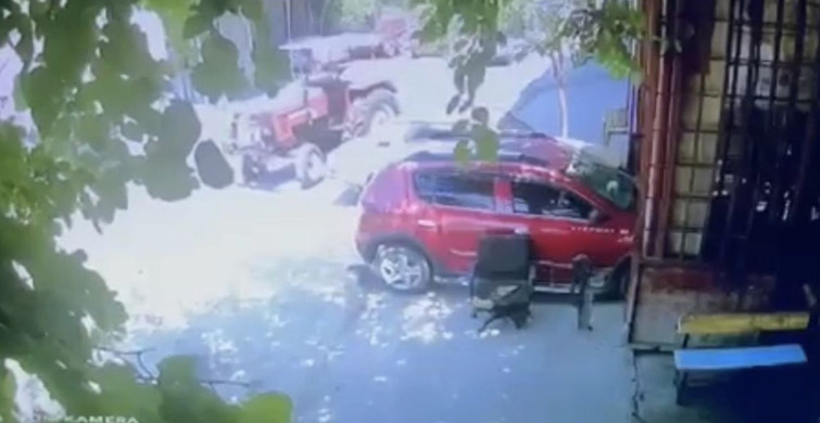 El freni çekilmeyen traktör sürücüsüz ilerledi, durduruldu
