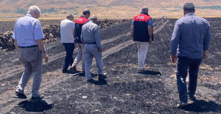 Elazığ’da çıkan yangında 70 dönümlük ekili alanda hasar tespit çalışmaları yapıldı