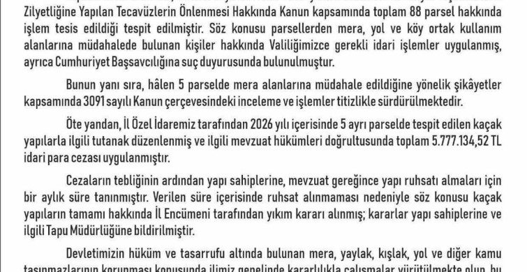 Elazığ'da kaçak yapılara 5 milyon 777 bin lira ceza ve yıkım kararı